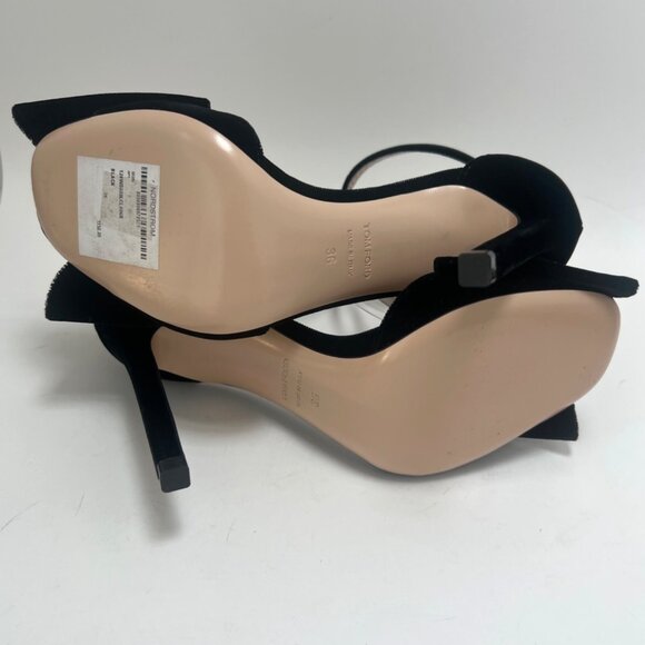 Tom Ford Brigitte Bow Sandals Velvety Black Stiletto Heels Women Size 36 US5 - Picture 12 of 16